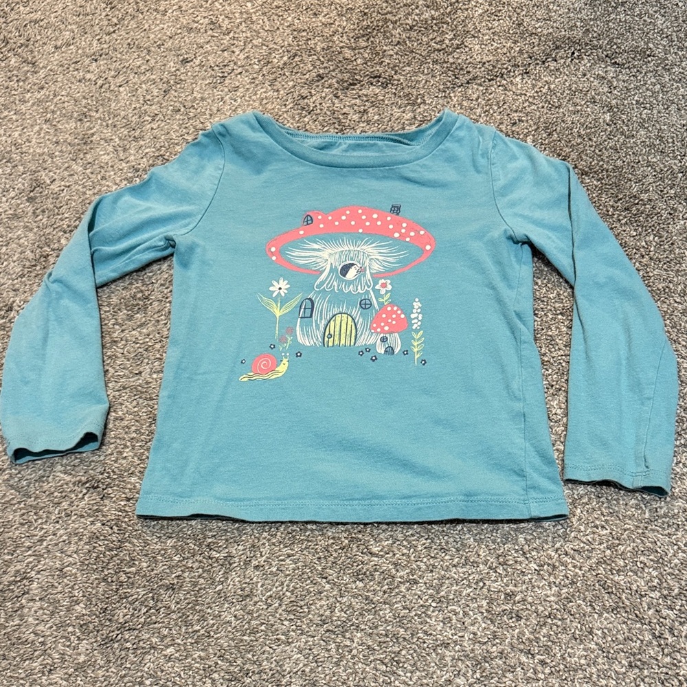 Kids Blue Mushroom Graphic Long Sleeve Shirt
